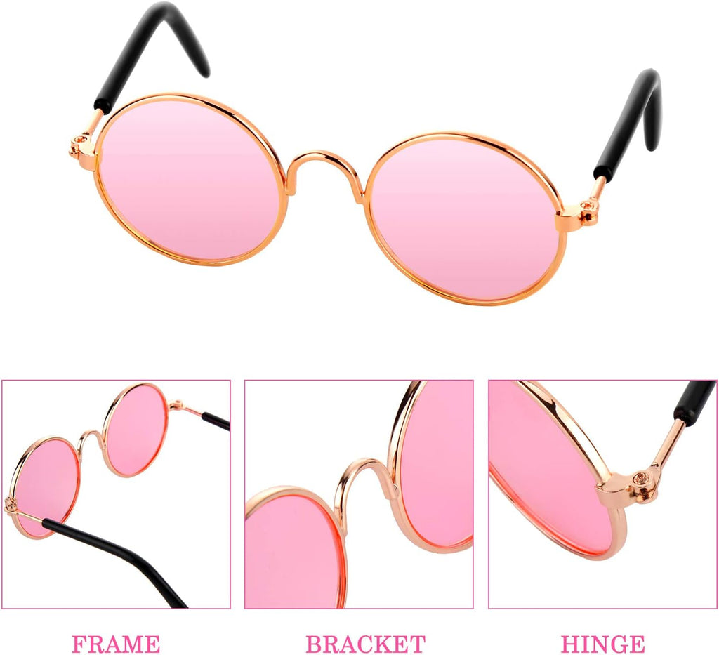 10Pcs Cat Dog Sunglasses Funny Pet Glasses round Metal, Mixed Color